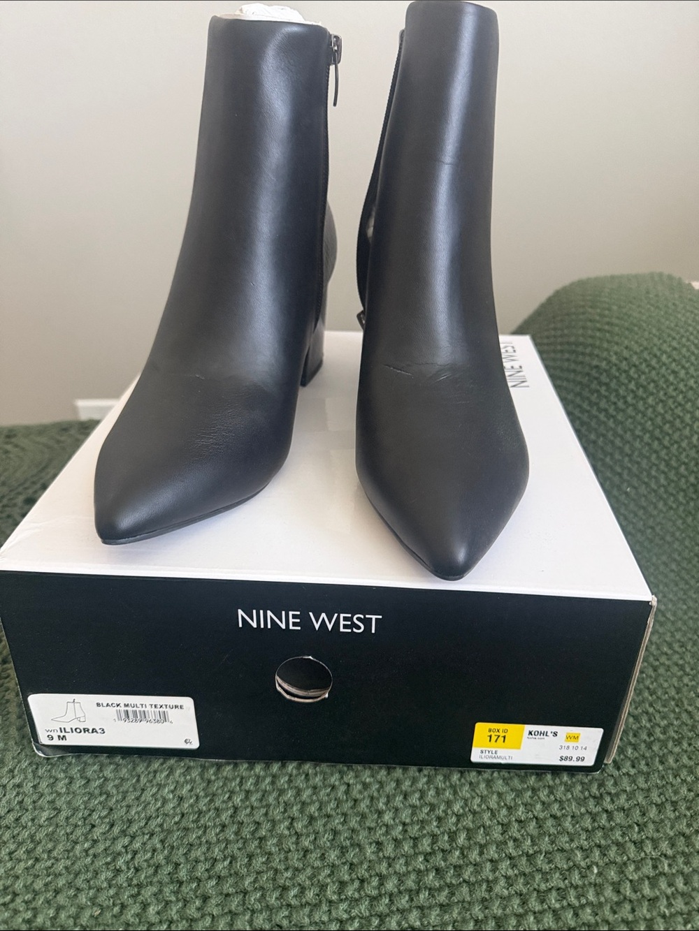 Nine West Black Pointed Toe Zip Ankle Booties